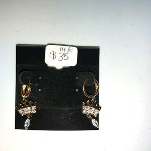 14K plated crown earrings